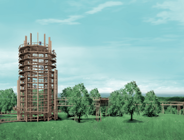 Die Grafik zeigt den 40 Meter hohen Aussichtsturm, der zur Zeit aufgebaut wird - Quelle: ReComPR GmbH