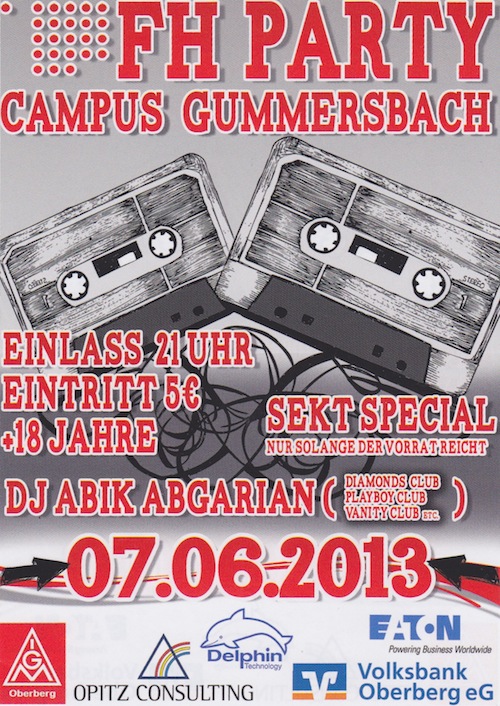 FH Party am Campus Gummersbach am 7.6.2013 ab 21 Uhr.