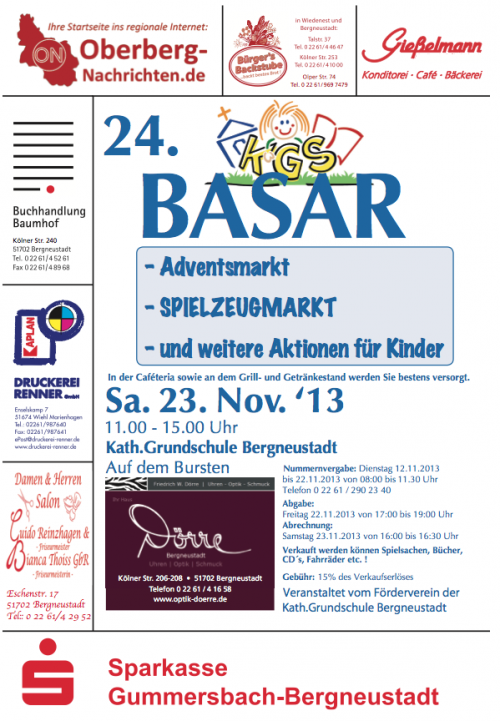 KGS-Basar am 23. November 2013 in der Katholischen Grundschule auf dem Bursten in Bergneustadt. Plakat: Karl-Heinz Mittler