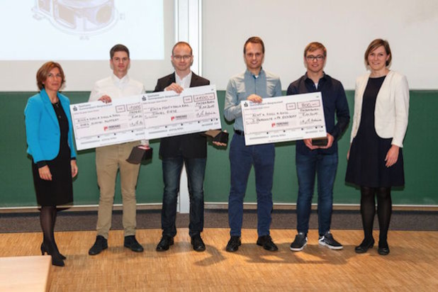 Melanie Kubina, Manager Recruitment NL Bielefeld; Mark Dimitri Koppert, Platz 2; Daniel Riese, Platz 1; Philipp Eickhoff und Jonas Bogolte, gem. Platz 3; Sabrina Böhm, Personalreferentin VS Paderborn (Foto: FERCHAU Engineering GmbH).