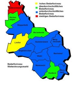 Das Bedarfsniveau Mietwohnungsmarkt des Oberbergischen Kreises ist differenziert. (Grafik: OBK) 