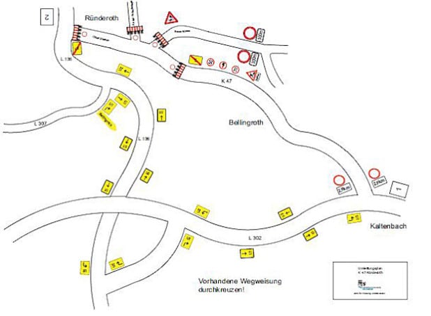 Umleitungsplan für die Baumaßnahmen an der K 47. (Foto: OBK) 