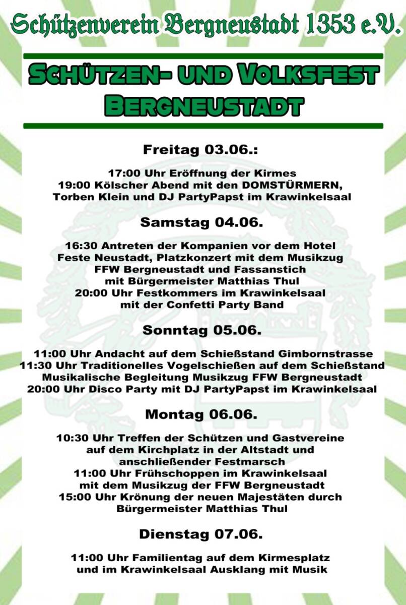 Schützenfestprogramm Bergneustadt 2022 im Detail.